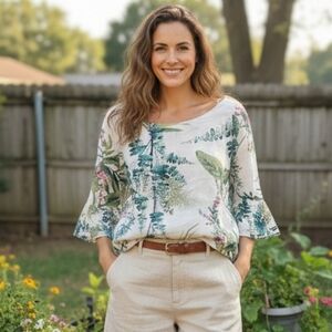 Viola Borghi Floral Print Top 100% Linen Made In Italy